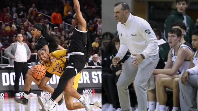 Green Bay basketball coach Doug Gottlieb pictured beside USC star Juju Watkins.