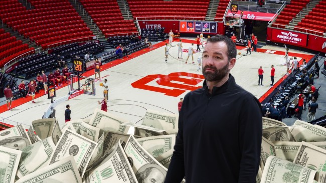 NBA assistant Alex Jensen pictured over a background of the Utah basketball court.