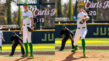 Oregon’s 6-Foot-11 Pitcher Makes Opposing Hitters Look Like Elementary School Children