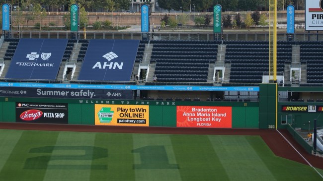 A view of the right field wall in PNC Park.