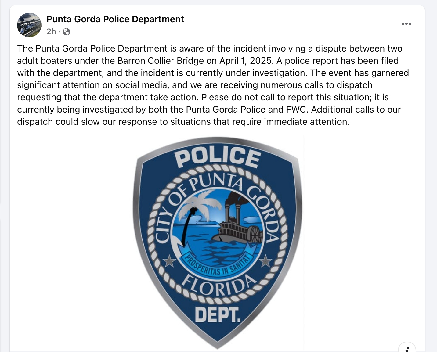 Punta Gorda PD update about Brock Horner incident
