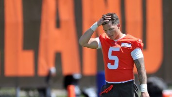 Dillon Gabriel Throws Awful Pick At Rookie Camp And Gets Roasted By Browns Reporter