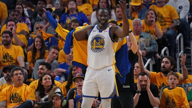 Draymond Green reacts from the bench in Game 3 of an NBA Playoff series against Minnesota.