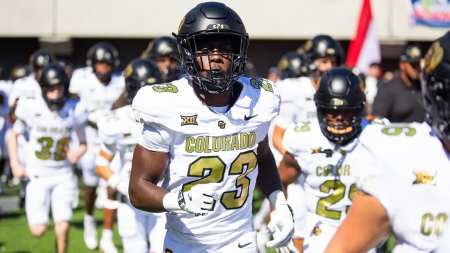 Colorado RB Isaiah Augustave runs onto the field.