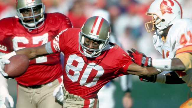Jerry Rice avoiding being tackled in 1992