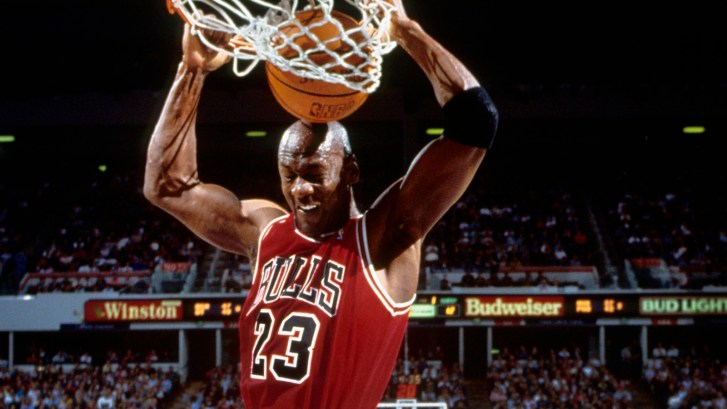 Michael Jordan dunking the basketball
