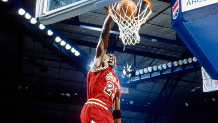 Michael Jordan with a legendary slam dunk