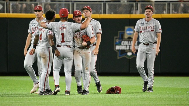Arkansas baseball players after a loss to LSU