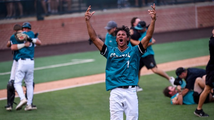 Coastal Carolina baseball players celebrate