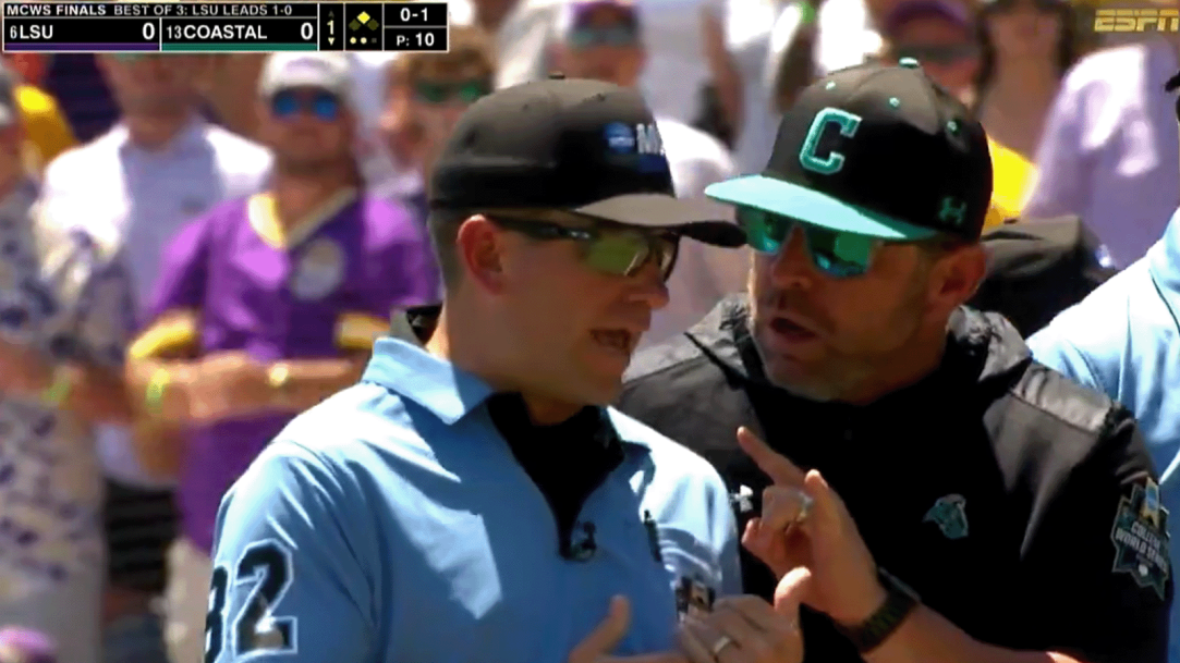 College World Series Kevin Schnall Ejected Angel Campos Fall