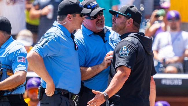 Kevin Schnall is ejected at the College World Series