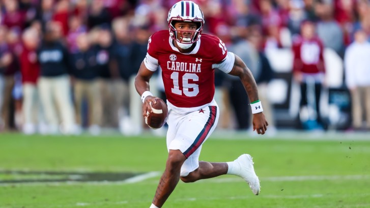 South Carolina QB LaNorris Sellers runs with the ball