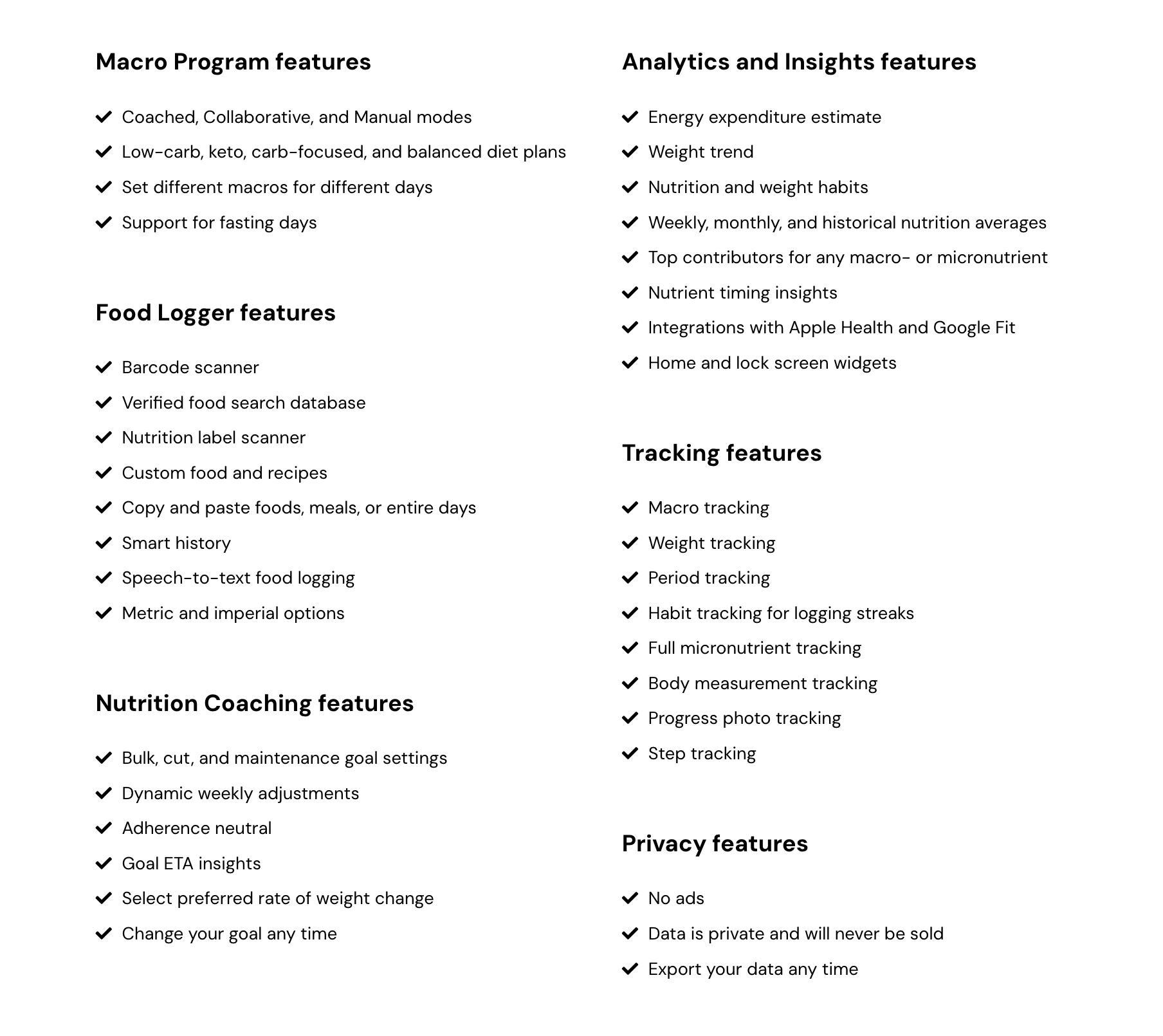 MacroFactor App features