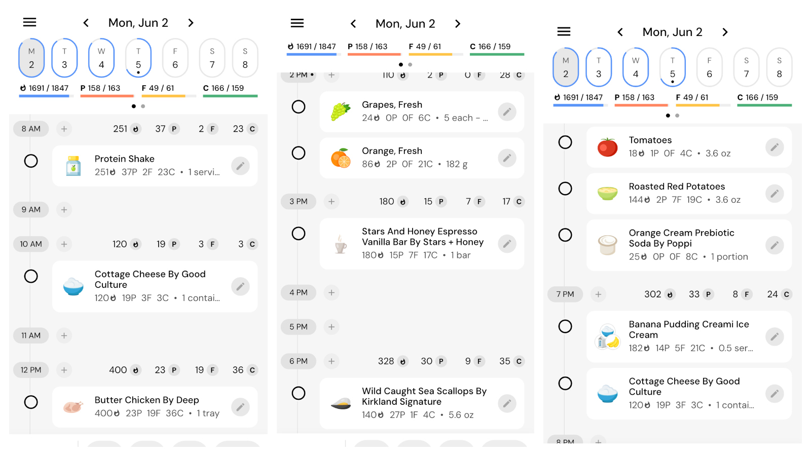 daily sample meals and meal logging on MacroFactor