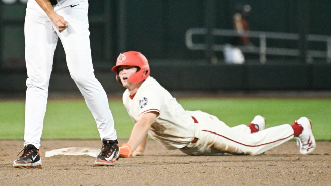 Tanner Shiver is tagged out during the College World Series
