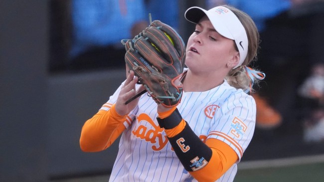 Taylor Pannell makes a catch for the Tennessee softball team.