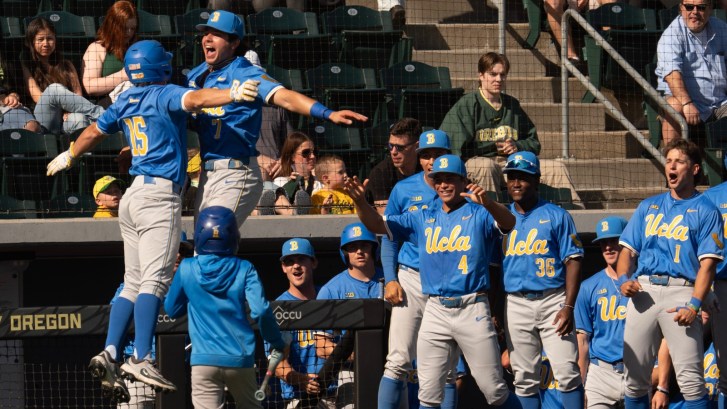 UCLA baseball players celebrate