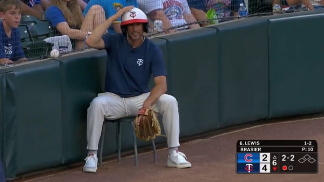 Twins-Broadcaster-Trevor-Plouffe-Works-As-Ball-Boy-During-Game
