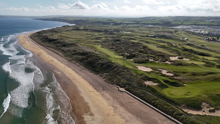 Overhead view of Royal Portrush Golf Club in Northern Ireland