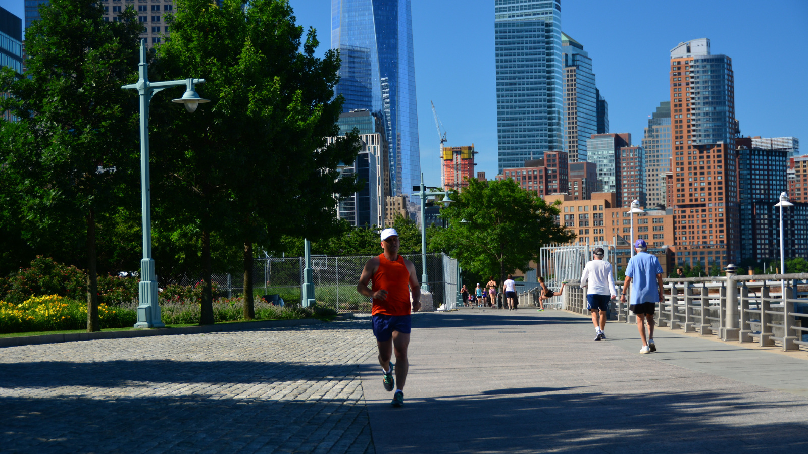 runners on west side highway park in lower Manhattan