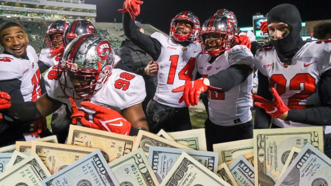 Western Kentucky football players celebrate
