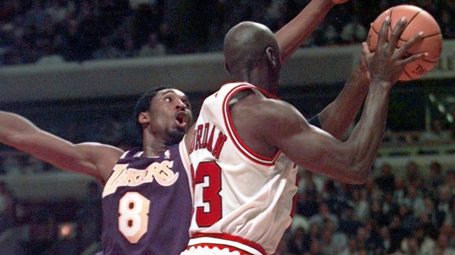 Kobe-Bryant-tries-to-stop-Michael-Jordan