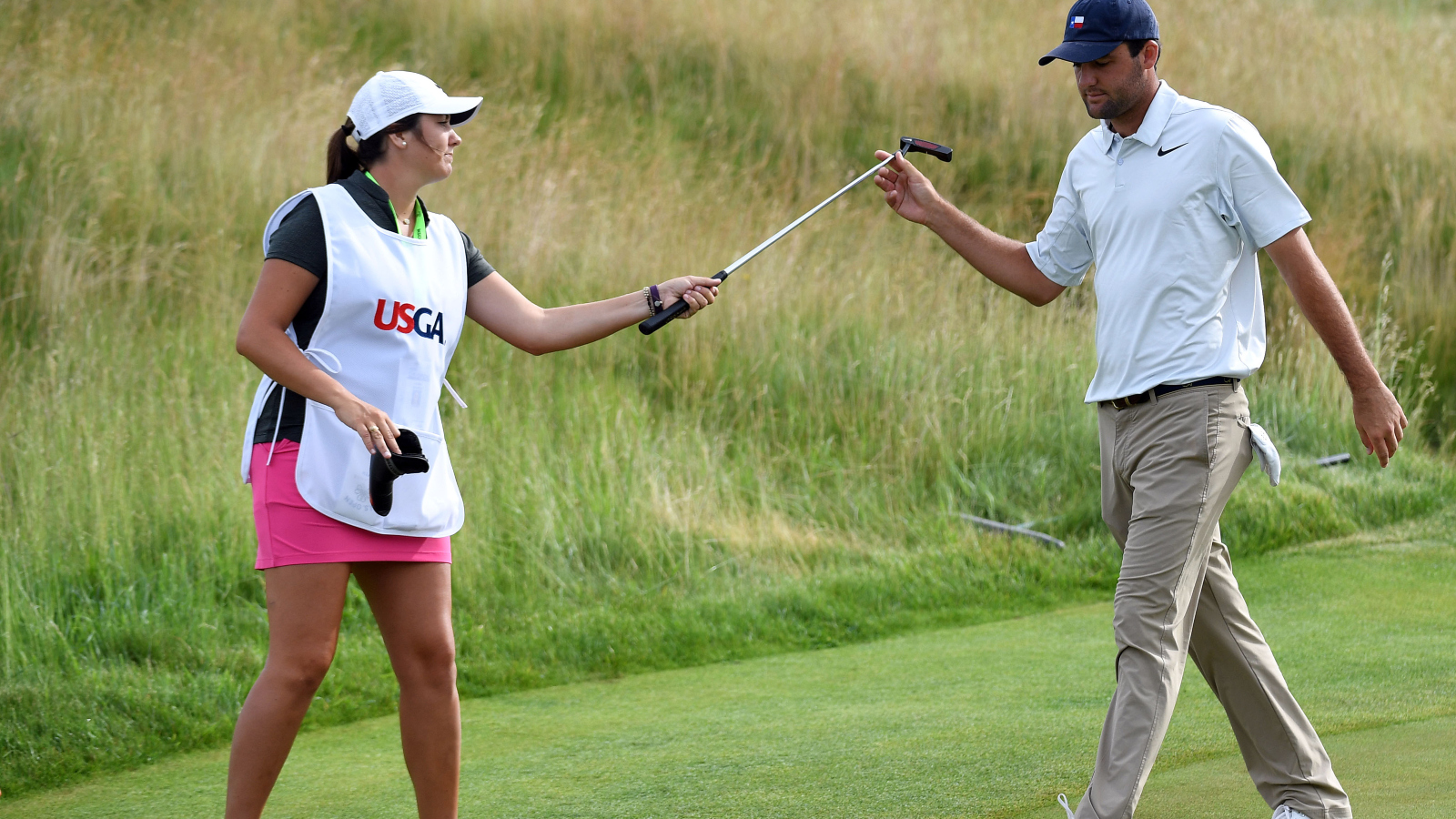 Scottie Scheffler with his older sister Callie Scheffler who used to caddie for him