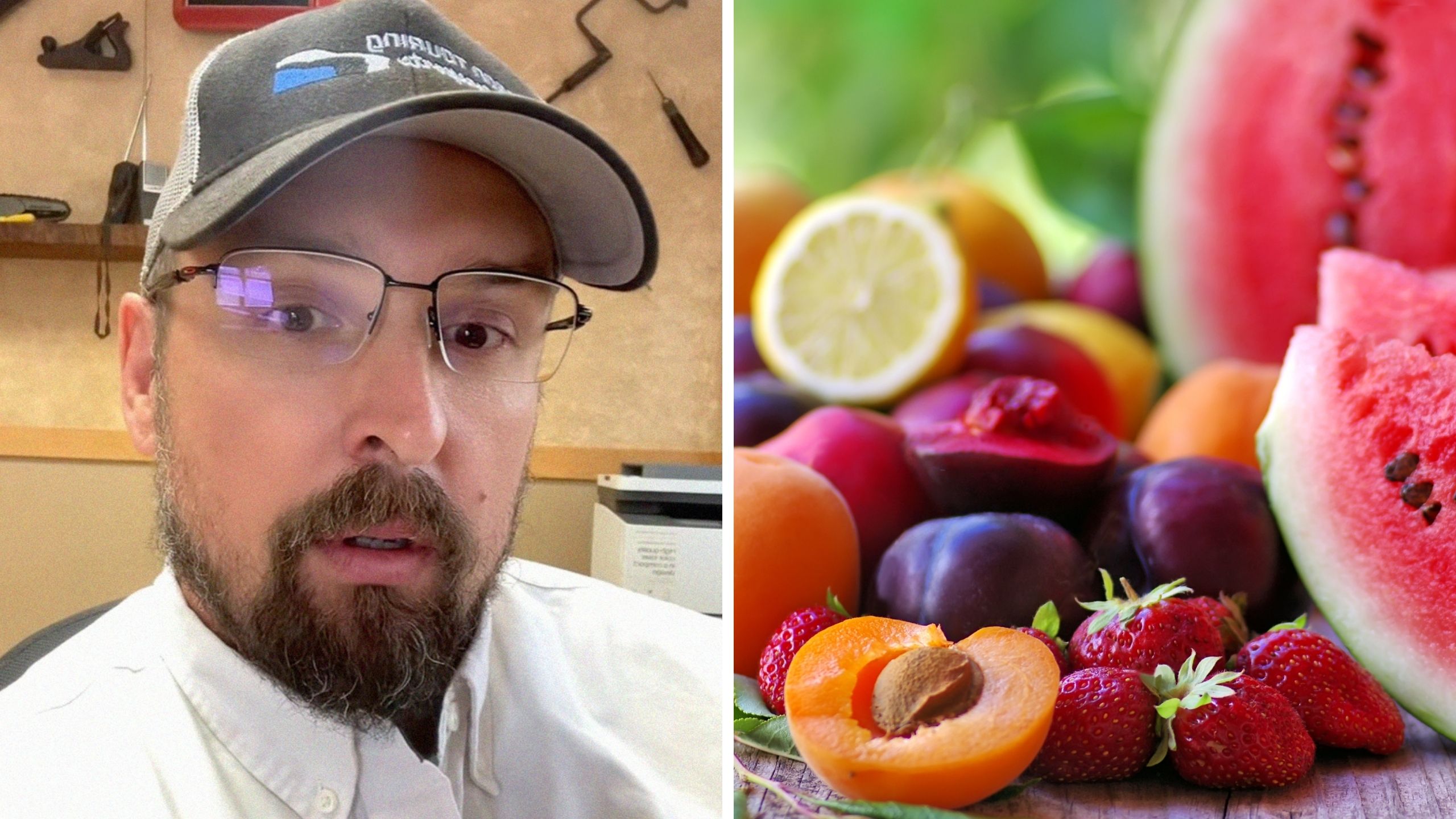 man shares experience on pre-sliced fruit (l) sliced fruits (r)