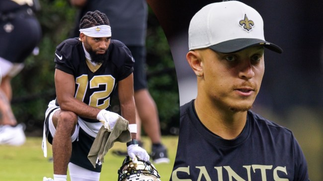 Spencer Rattler and Chris Olave of the New Orleans Saints