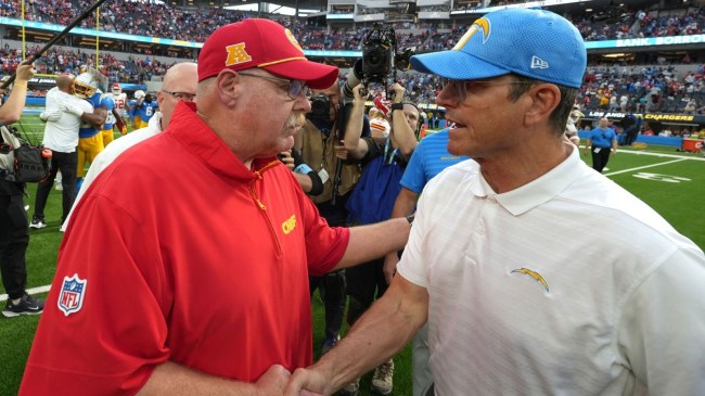 NFL Head Coaches Andy Reid of the Kansas City Chiefs and Jim Harbaugh of the Los Angeles Chargers