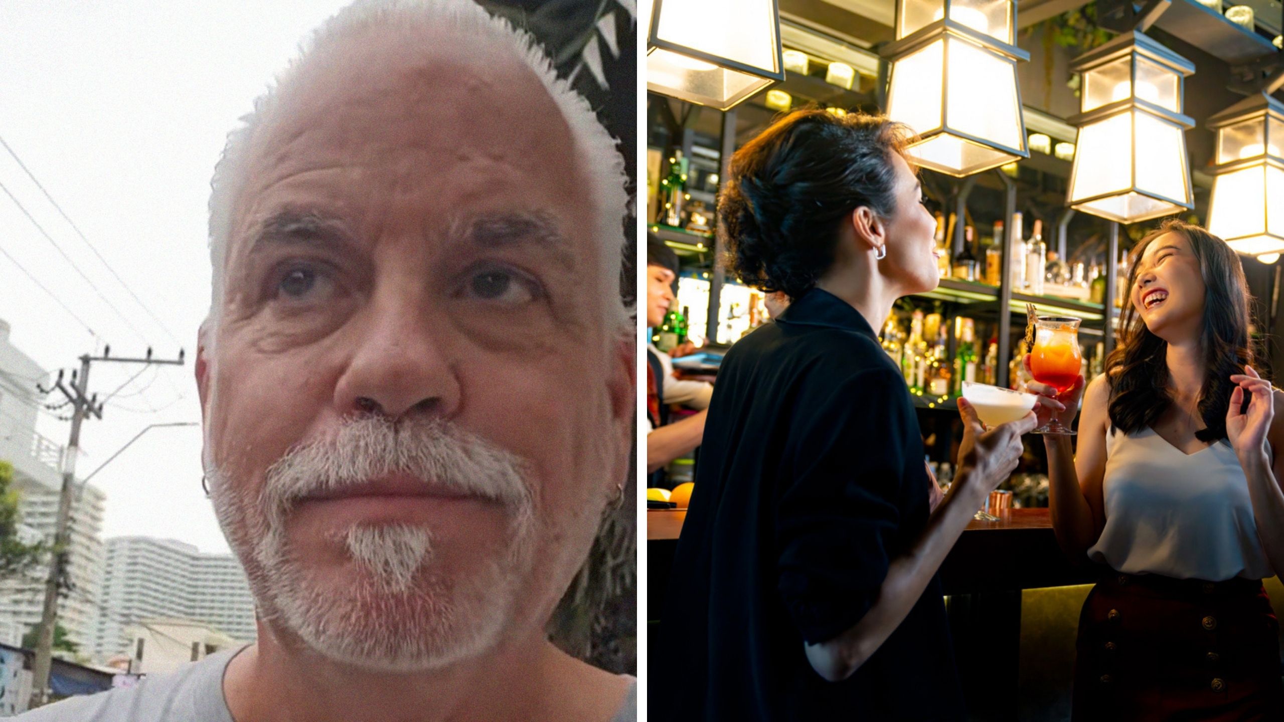 man shares girly bars experience (l) woman at bar (r)