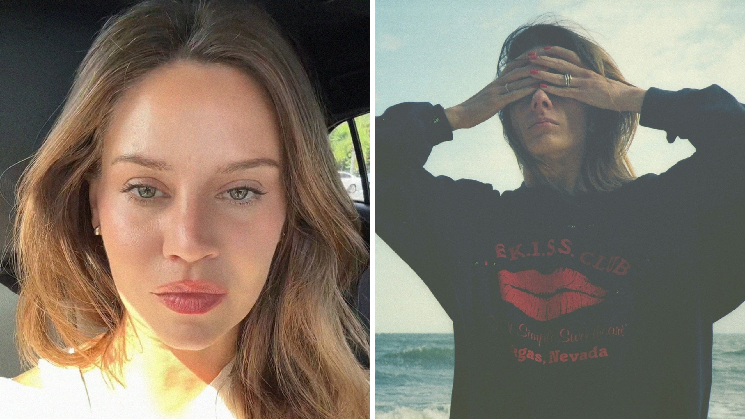 woman shares blindcation experience (l) woman covering her eyes (r)