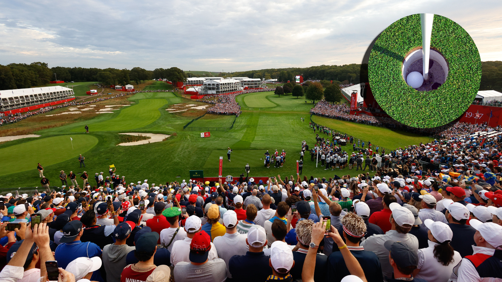 photo of the Ryder Cup with a golf ball in the hole