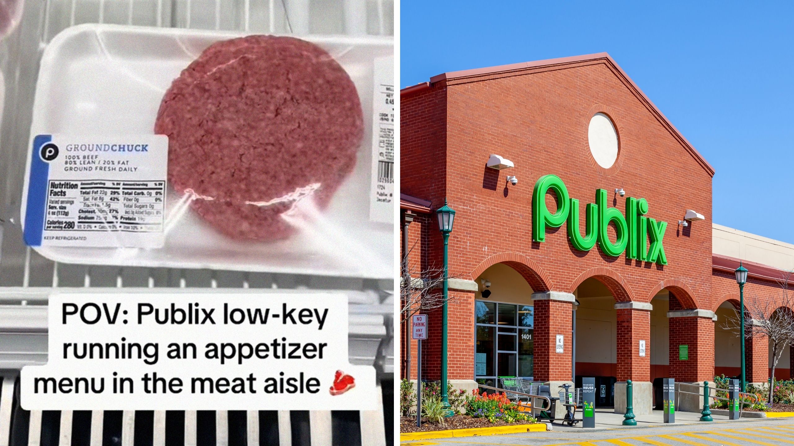 ground beef (l) publix logo (r)