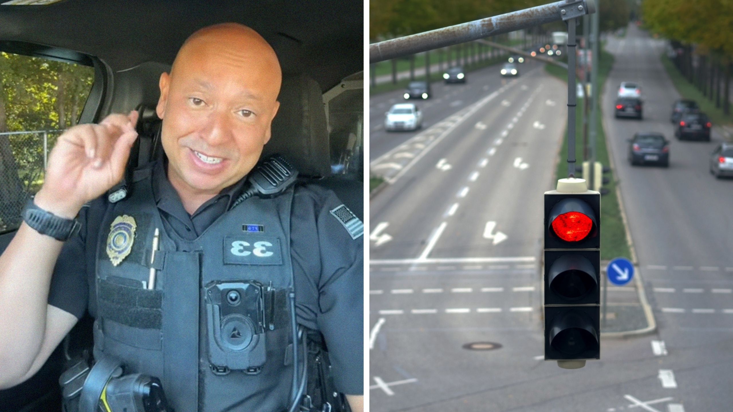 police officer (l) red light (r)