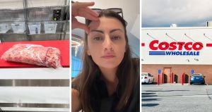 ribeye (l) woman shares purchase (c) costco (r)