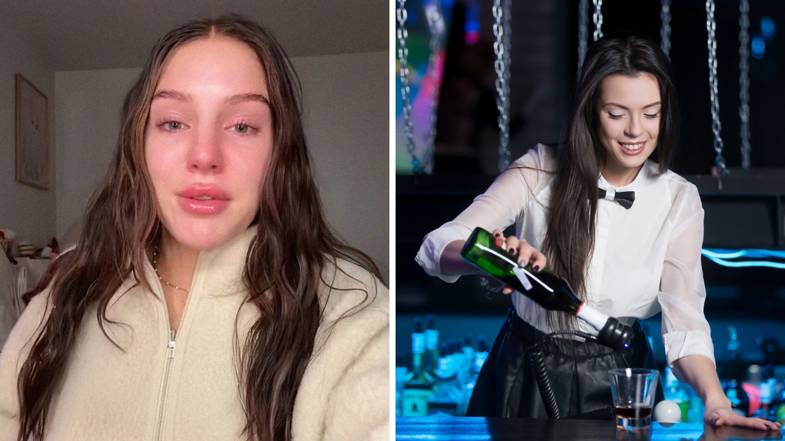 woman shares her work feelings (l) bottle girl (r)