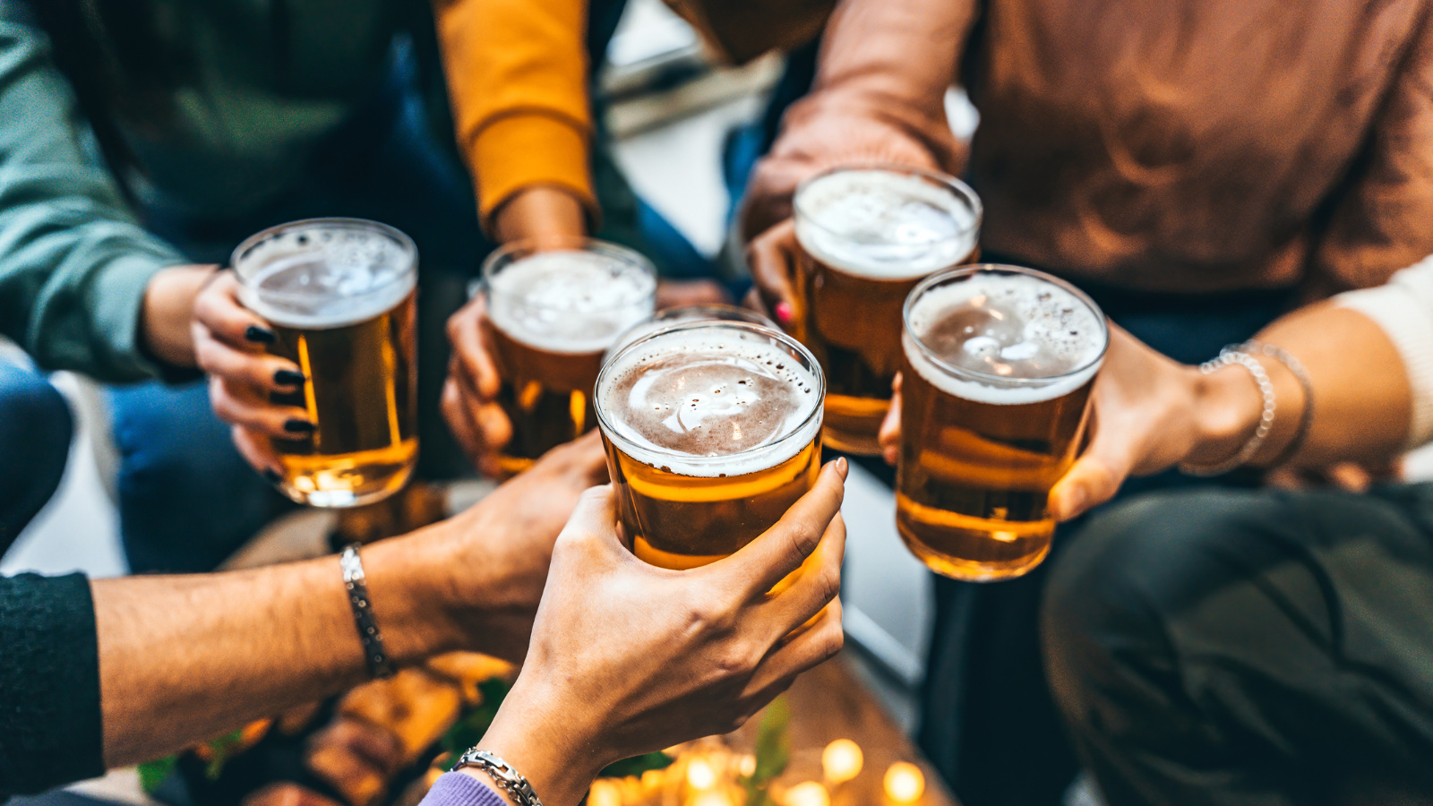 group drinking beer at a brewery