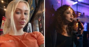 woman shares work incident (l) woman smoking vape (r)