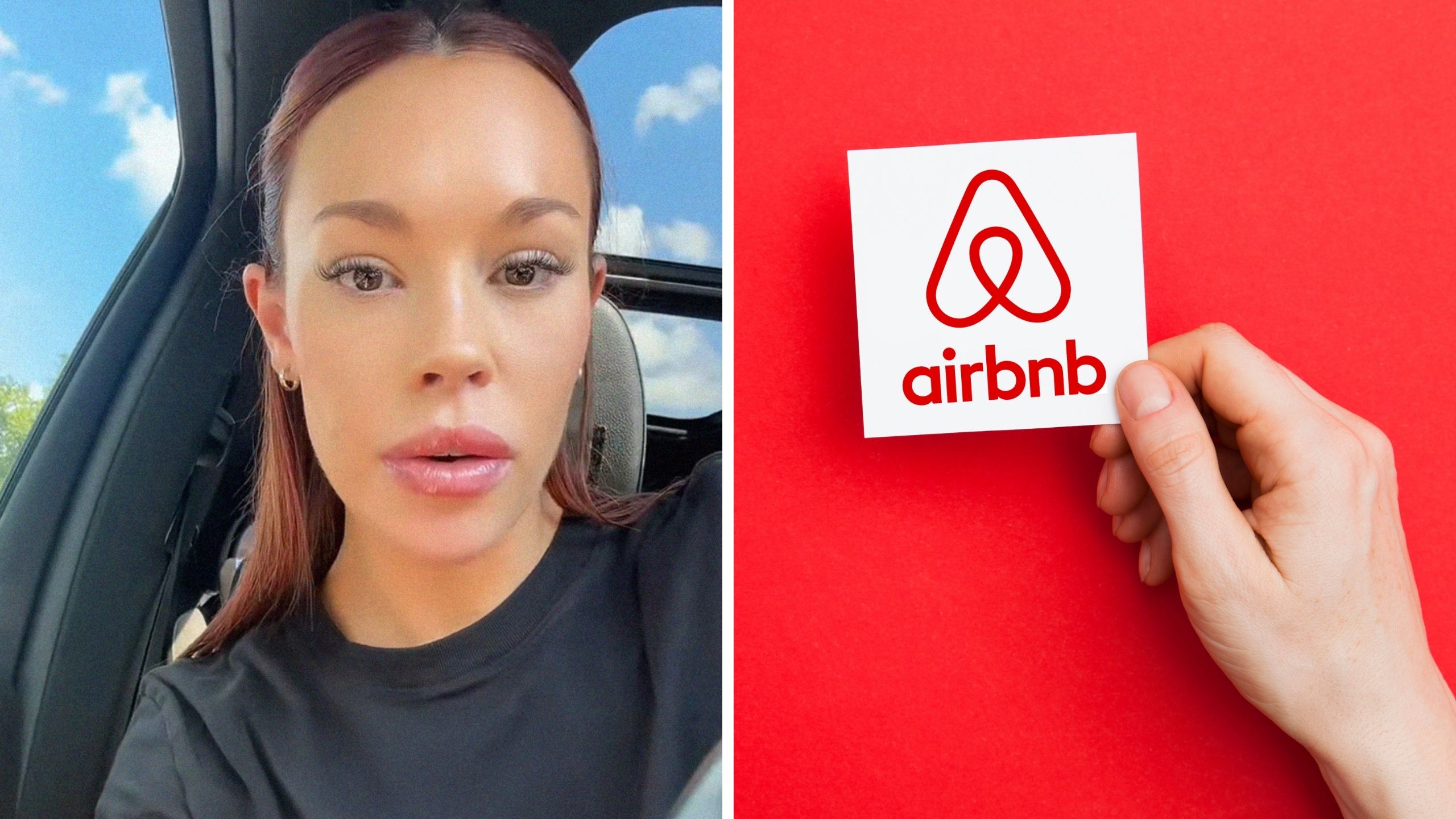 woman shares being an air bnb host experience (l) air bnb logo (r)