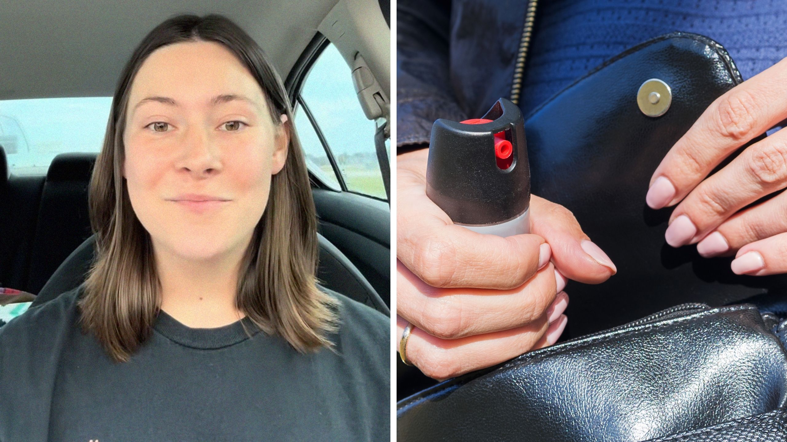 woman shares dining out experience (l) pepper spray (r)