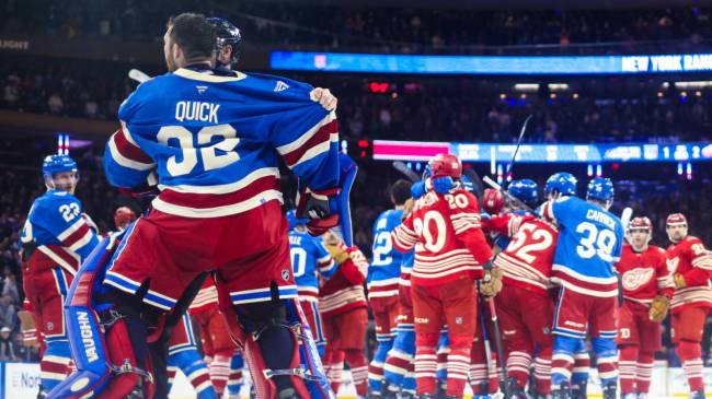 Jonathan Quick during Rangers-Red Wings melee