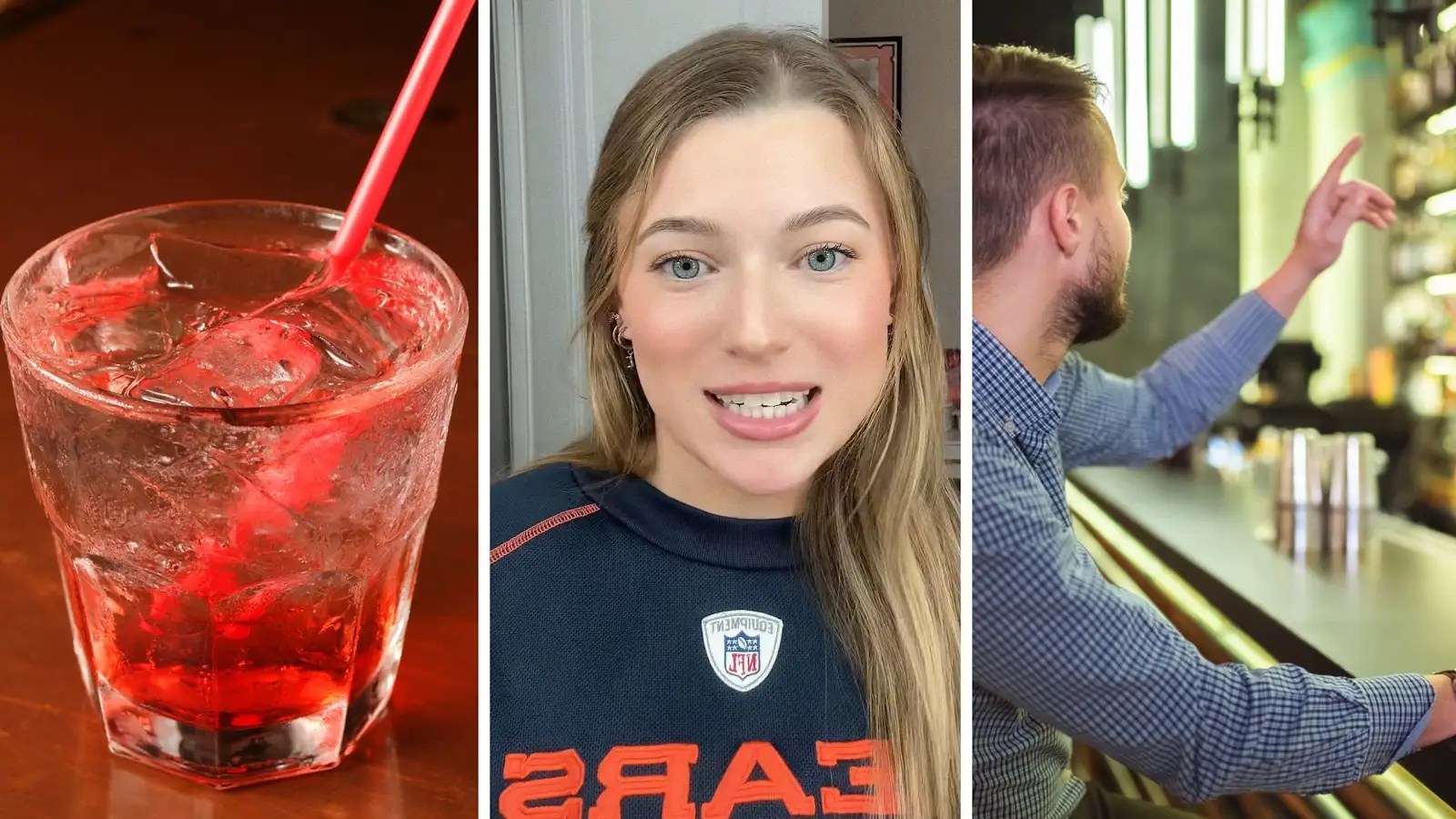 tito's and sprite (l) woman shares a day in the job (c) man ordering drink (r)